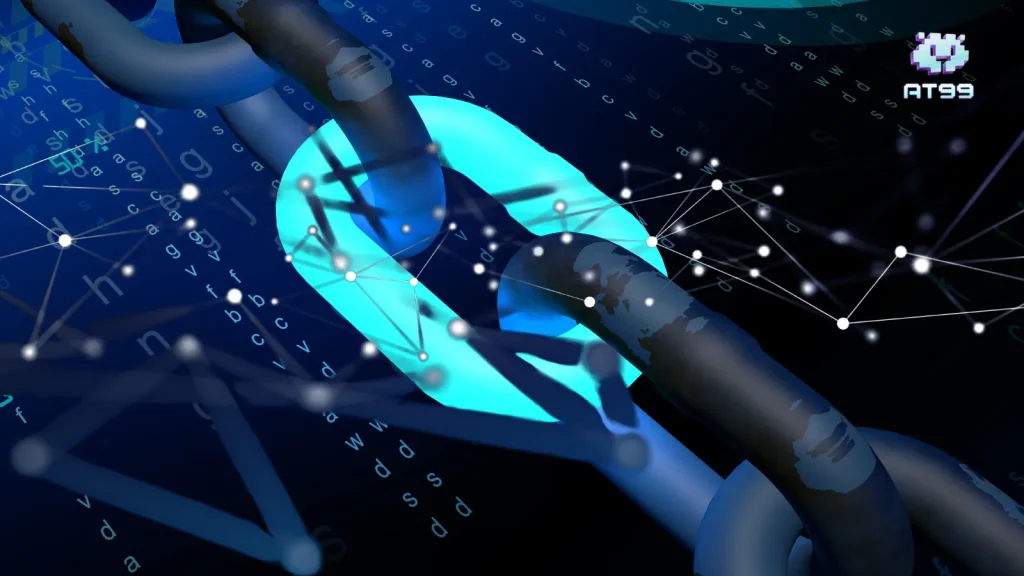 usdt娛樂城 USDT 入金失敗示意圖，區塊鏈鏈條與網路節點連線視覺化設計